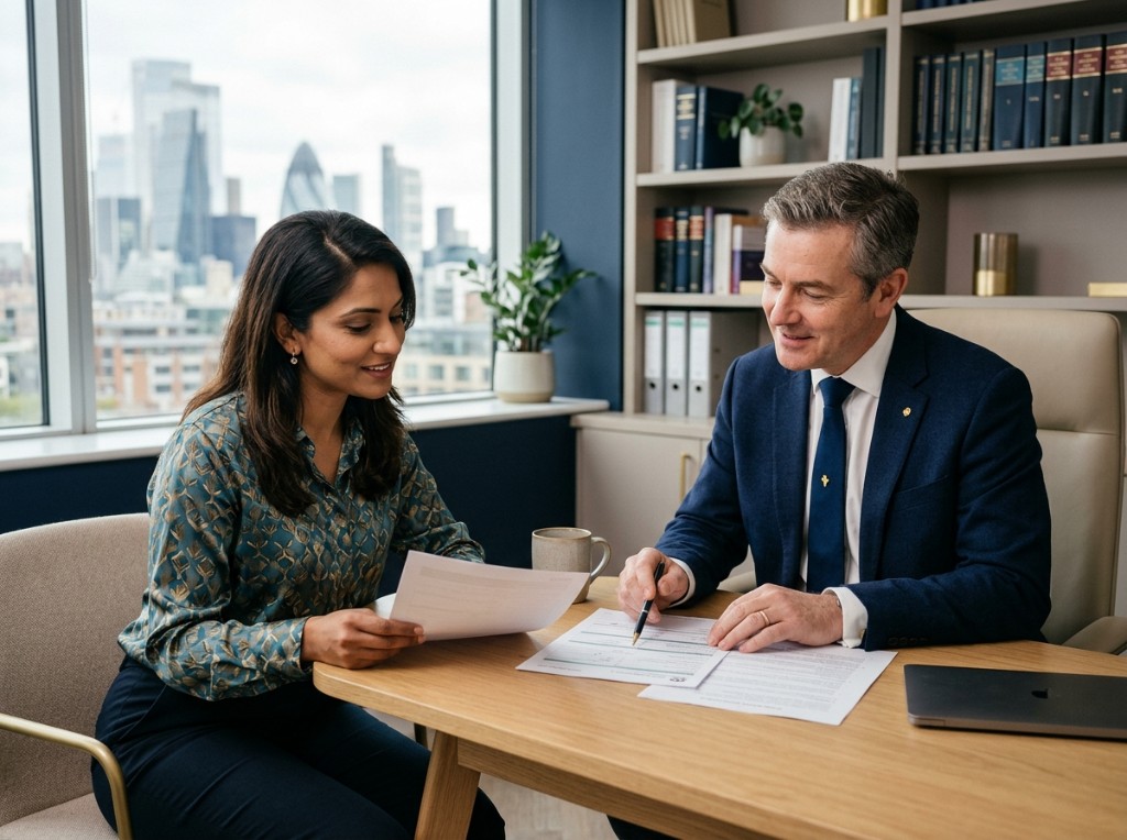 An Easy Visa Limited consultation — advisors reviewing documents together in a modern office